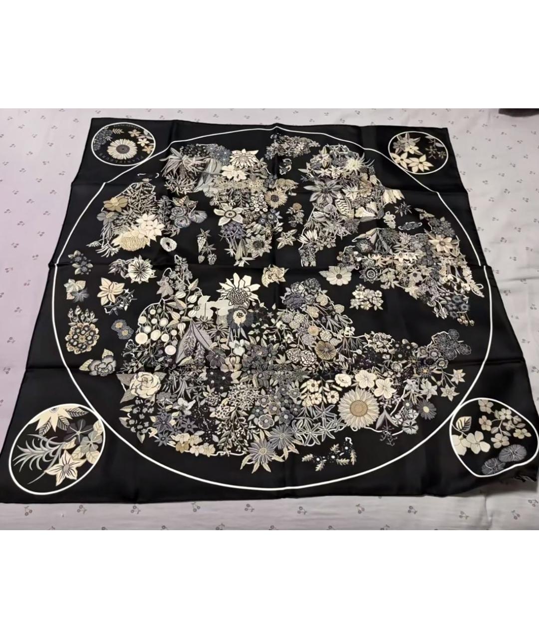 HERMES Черный шелковый платок, фото 2