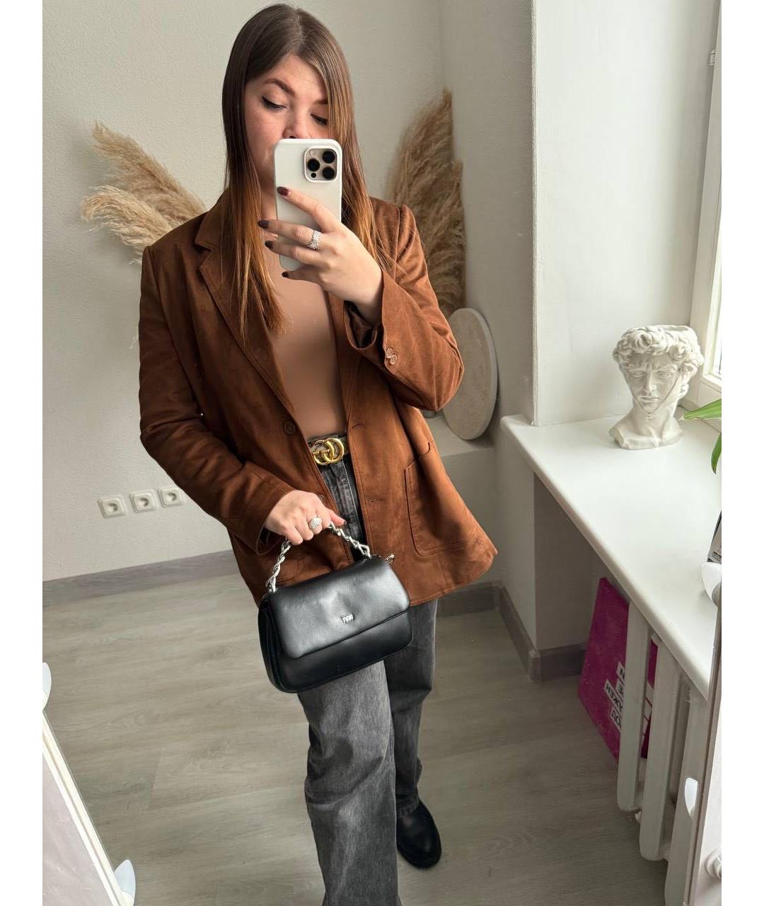 DKNY Черная кожаная сумка с короткими ручками, фото 6