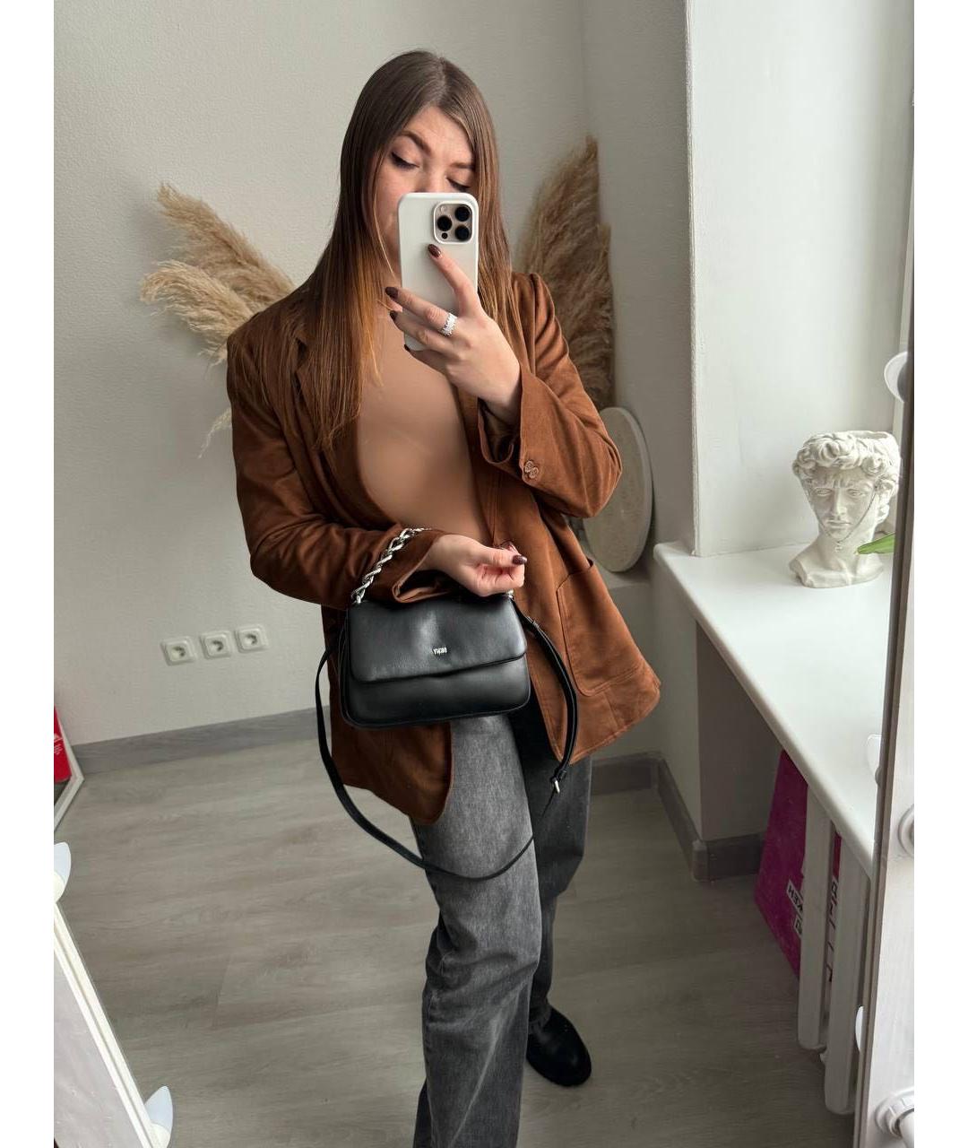 DKNY Черная кожаная сумка с короткими ручками, фото 5