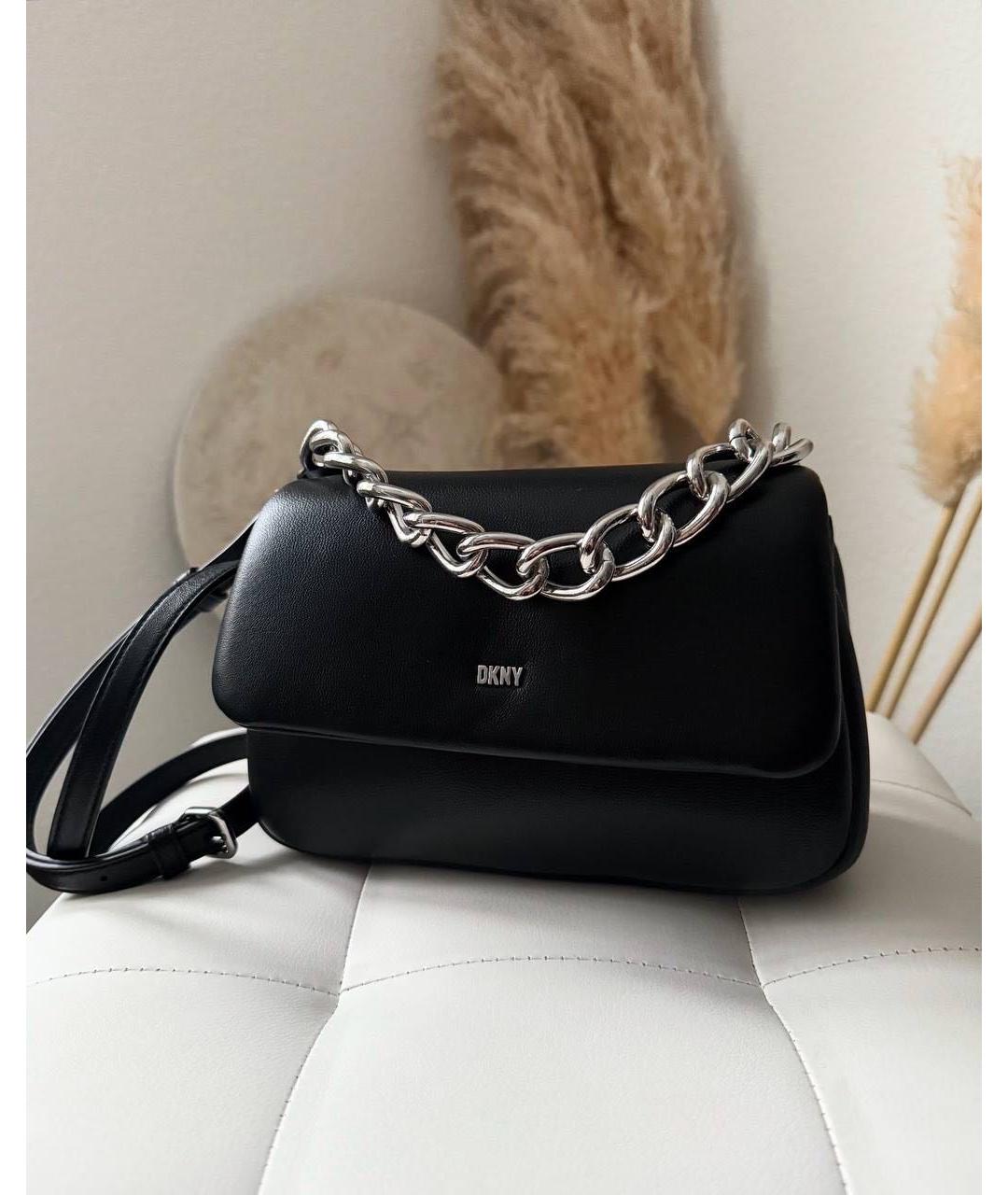 DKNY Черная кожаная сумка с короткими ручками, фото 7