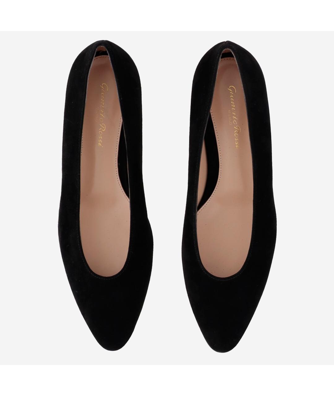 GIANVITO ROSSI Черные кожаные лодочки на низком каблуке, фото 4