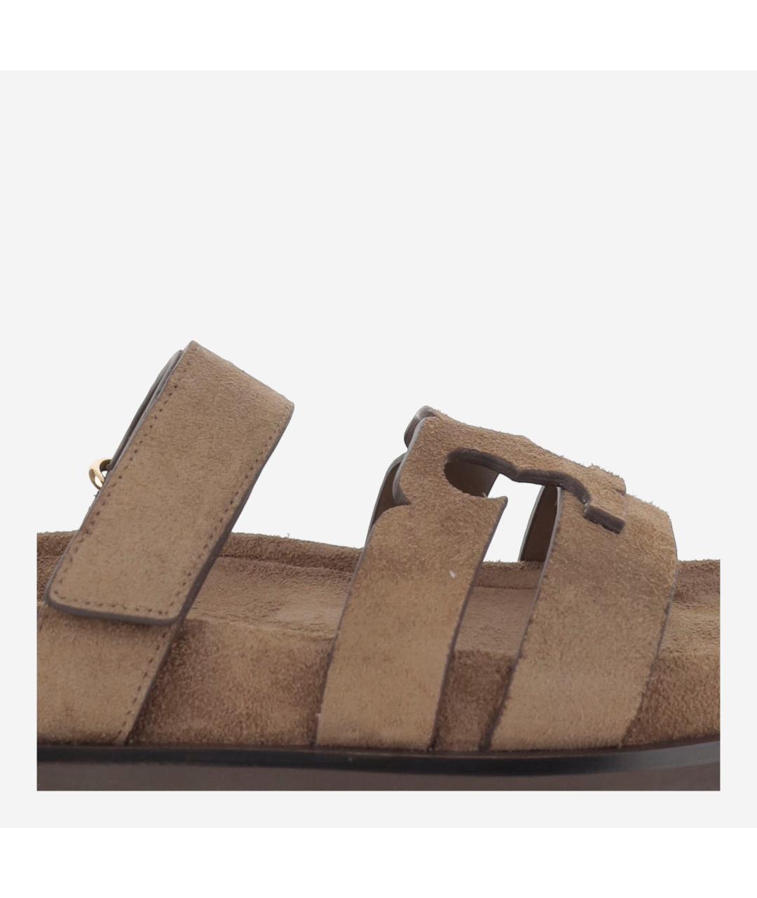 TORY BURCH Бежевые кожаные шлепанцы, фото 5