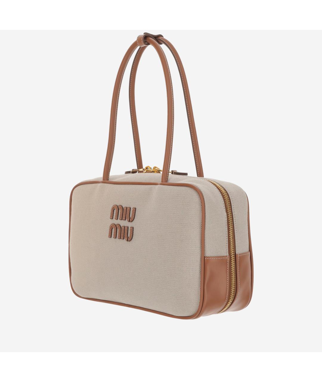 MIU MIU Бежевая кожаная сумка тоут, фото 2