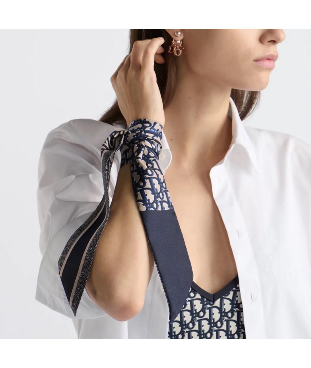 CHRISTIAN DIOR Темно-синий шелковый шарф, фото 4