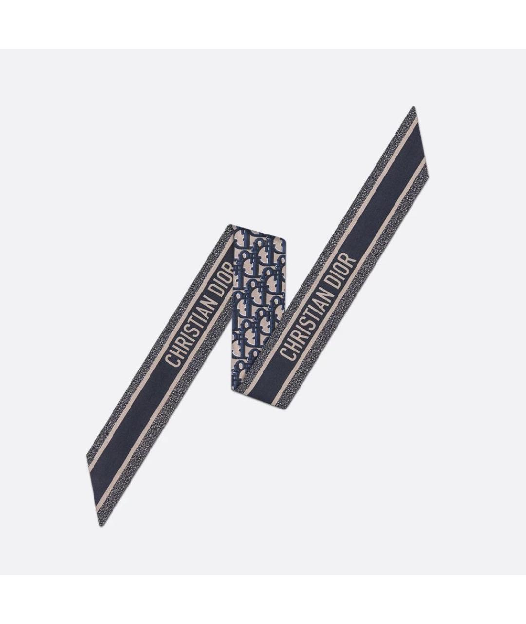 CHRISTIAN DIOR Темно-синий шелковый шарф, фото 3
