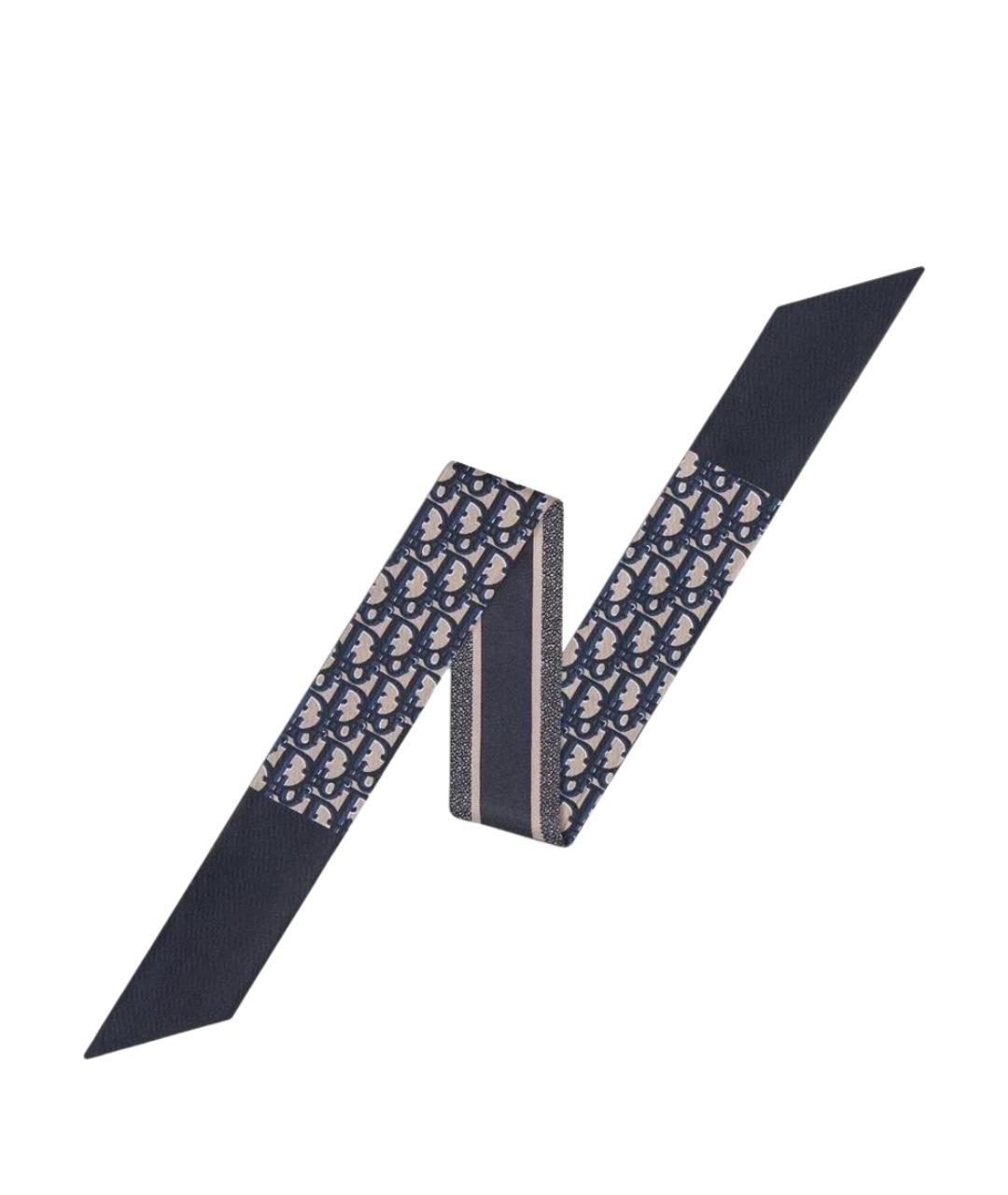 CHRISTIAN DIOR Темно-синий шелковый шарф, фото 1