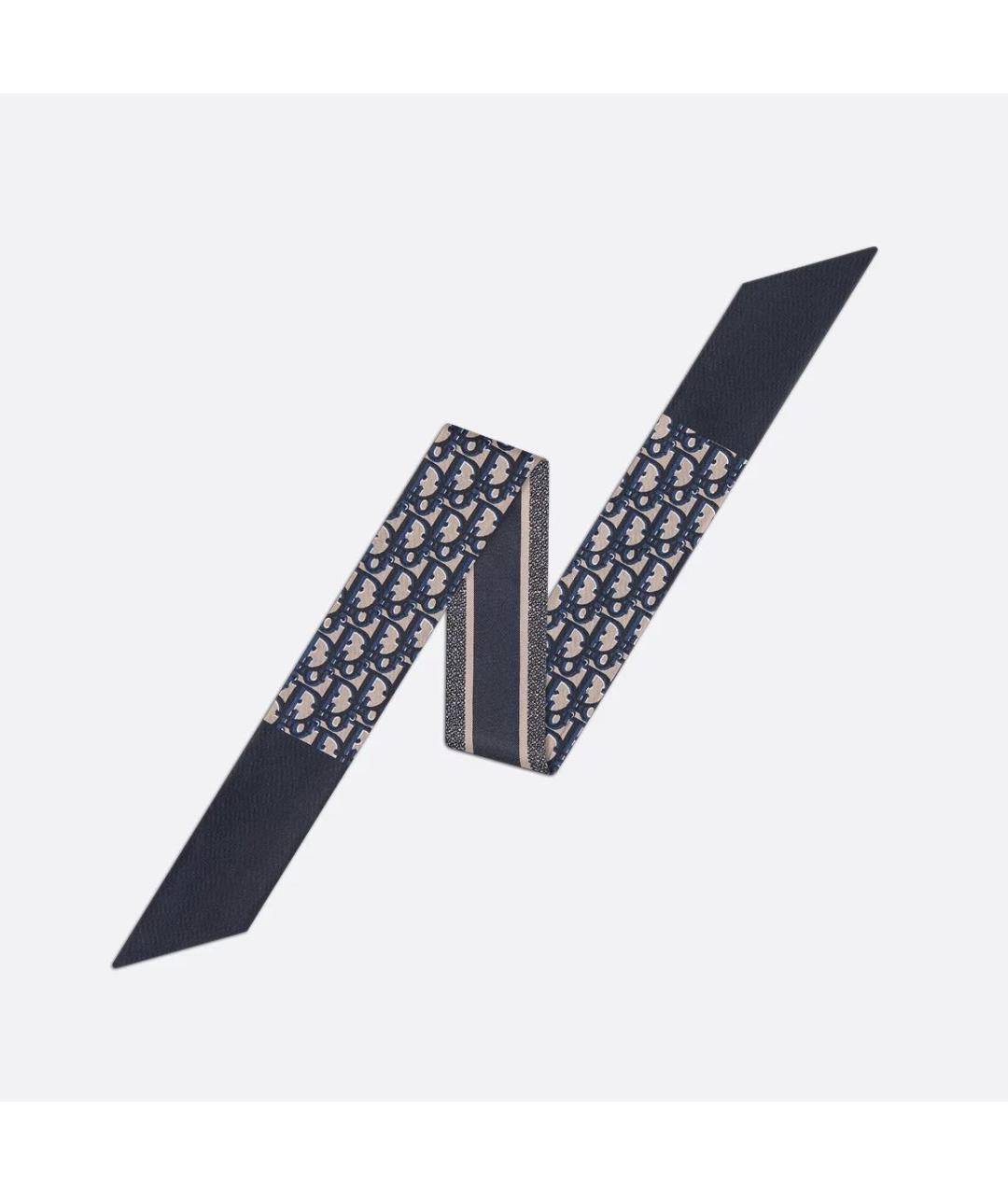 CHRISTIAN DIOR Темно-синий шелковый шарф, фото 6