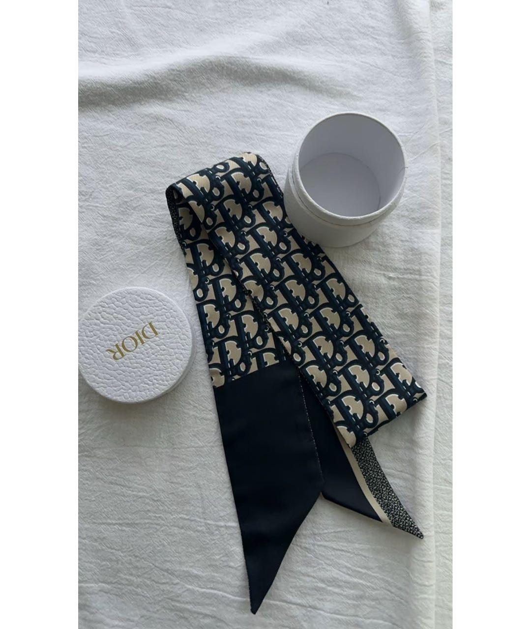 CHRISTIAN DIOR Темно-синий шелковый шарф, фото 2