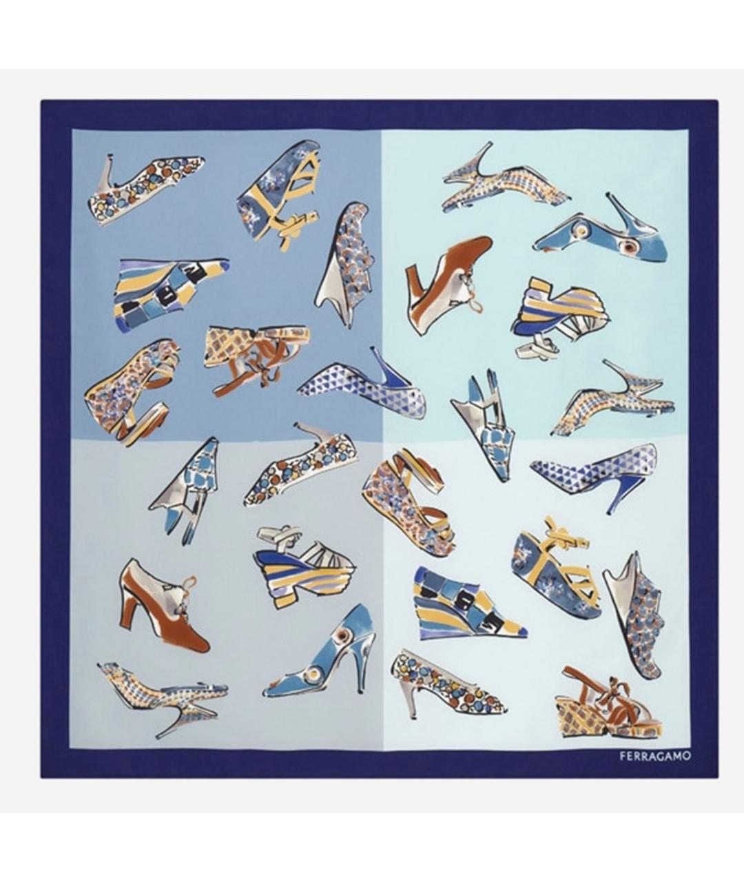 FERRAGAMO Голубой шелковый платок, фото 1