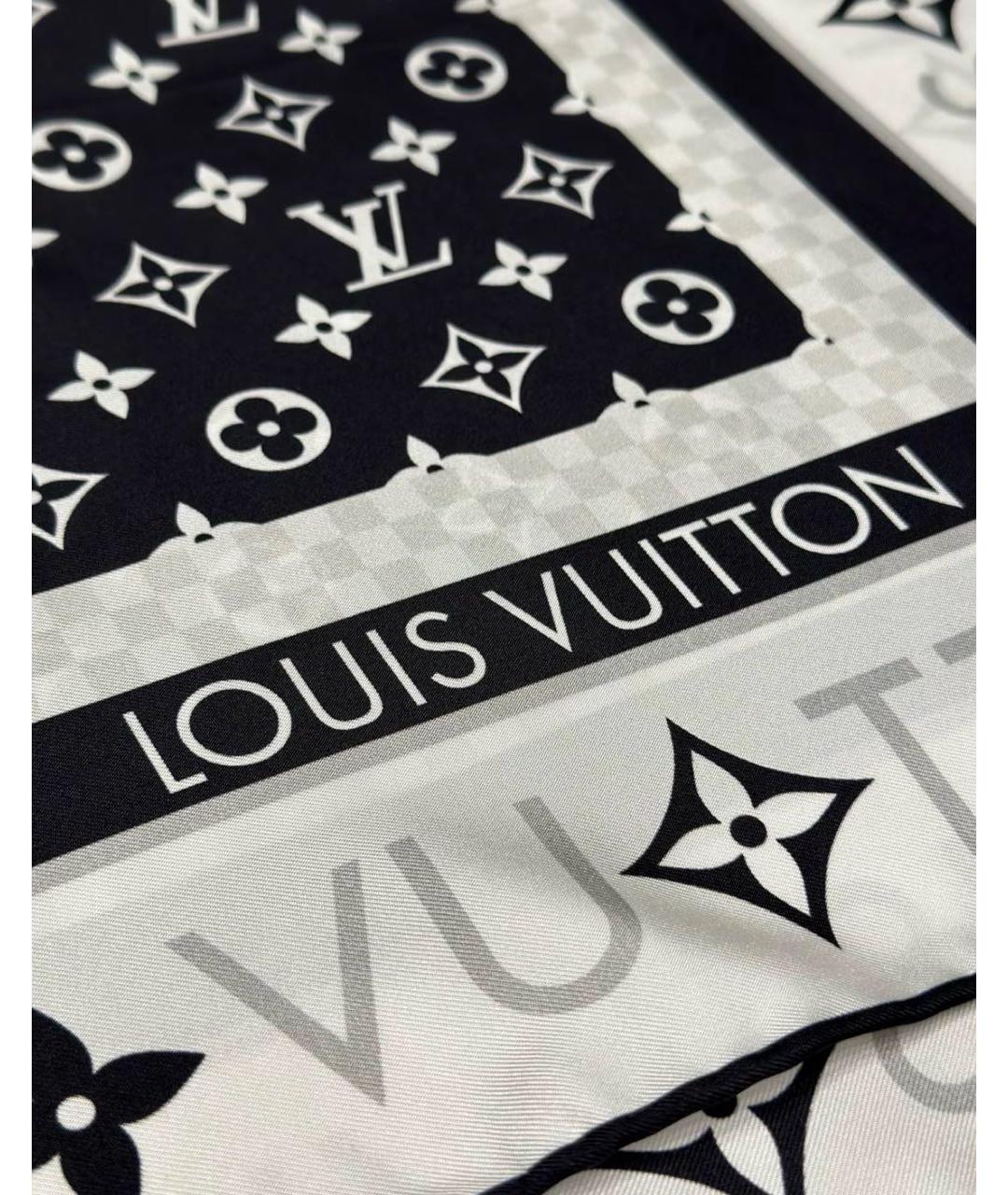 LOUIS VUITTON Черный шелковый платок, фото 4