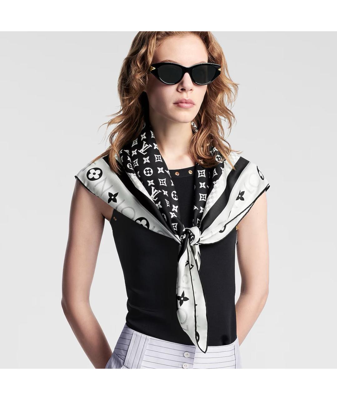 LOUIS VUITTON Черный шелковый платок, фото 2