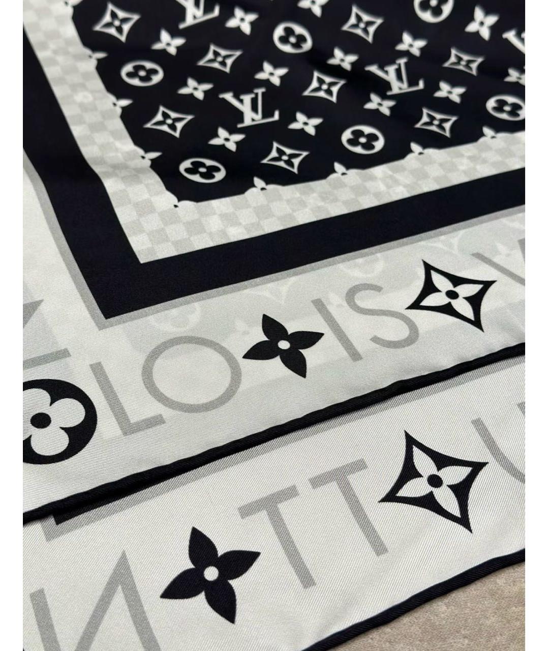 LOUIS VUITTON Черный шелковый платок, фото 5