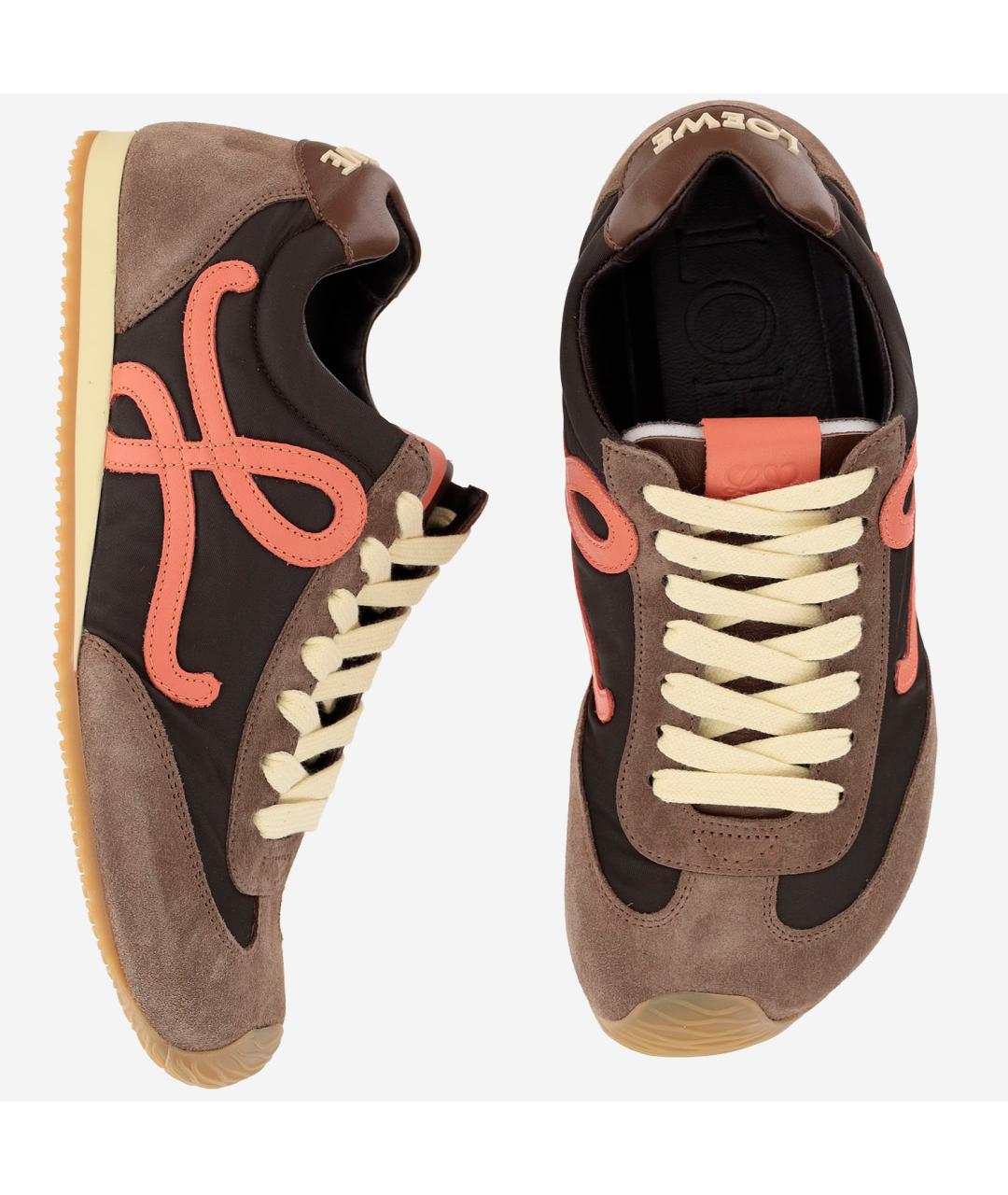 LOEWE Коричневые кожаные кроссовки, фото 4