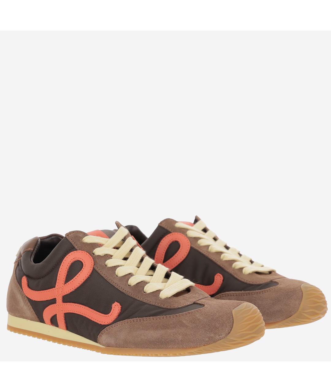 LOEWE Коричневые кожаные кроссовки, фото 2