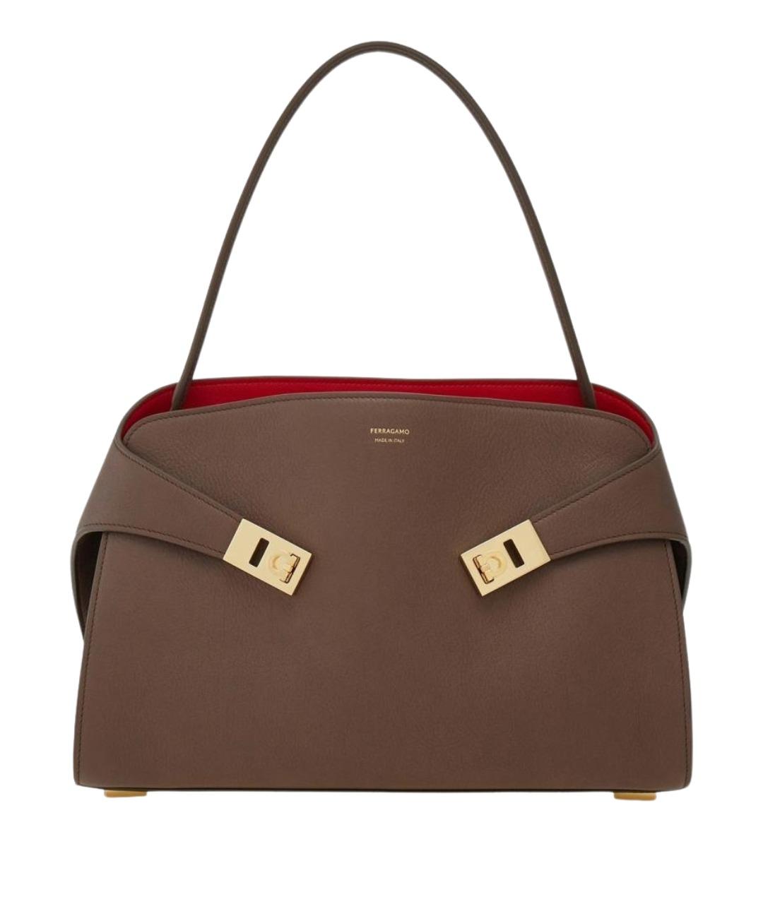 FERRAGAMO Коричневая кожаная сумка тоут, фото 1