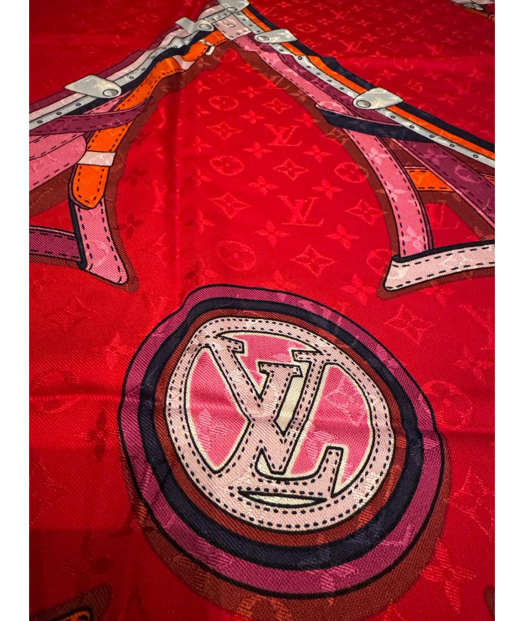 LOUIS VUITTON Красный шелковый платок, фото 7