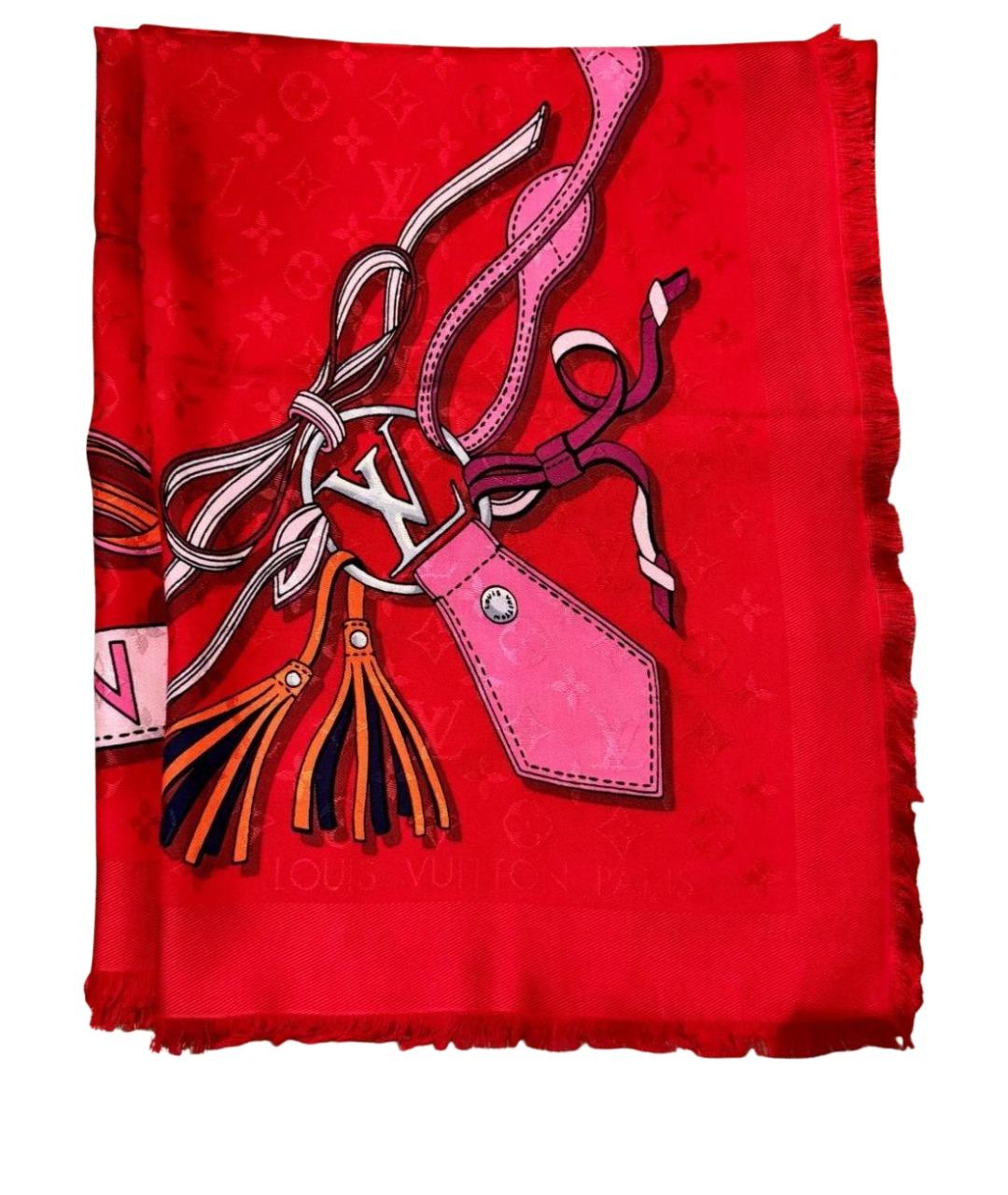 LOUIS VUITTON Красный шелковый платок, фото 1