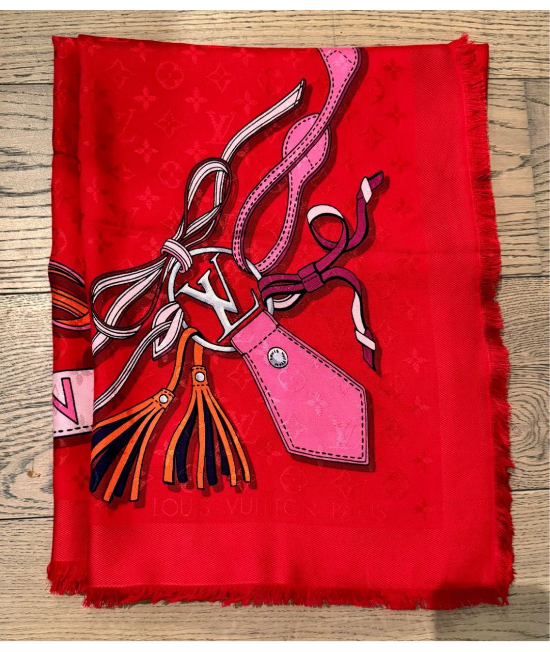 LOUIS VUITTON Красный шелковый платок, фото 9