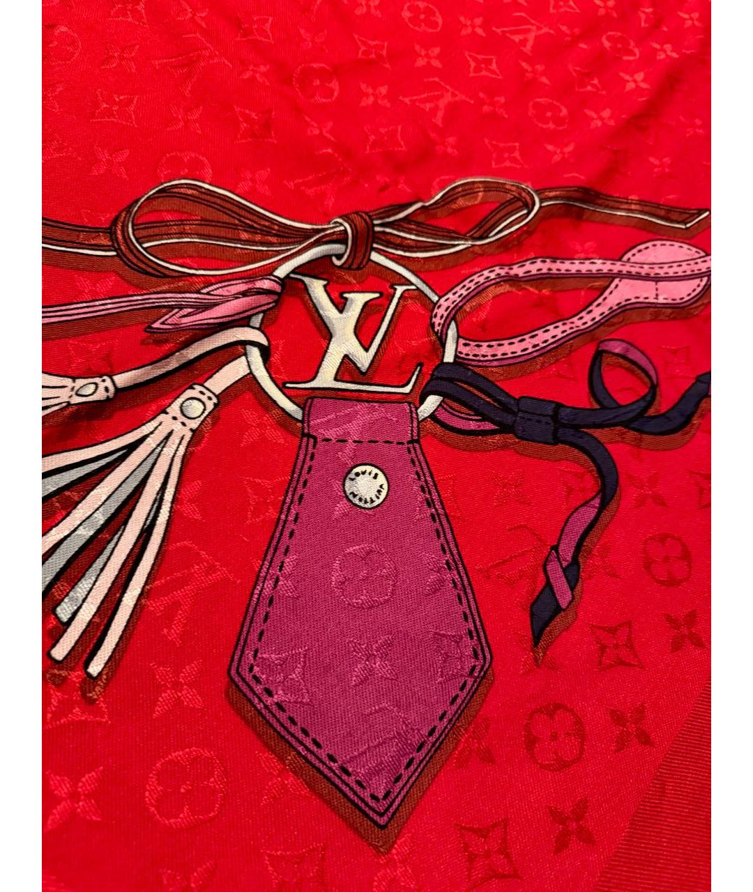 LOUIS VUITTON Красный шелковый платок, фото 6