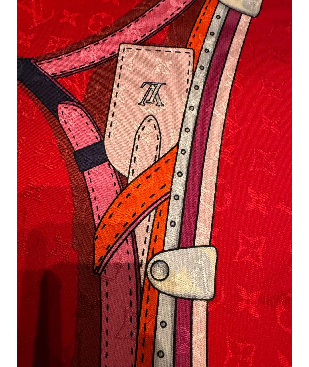 LOUIS VUITTON Красный шелковый платок, фото 8