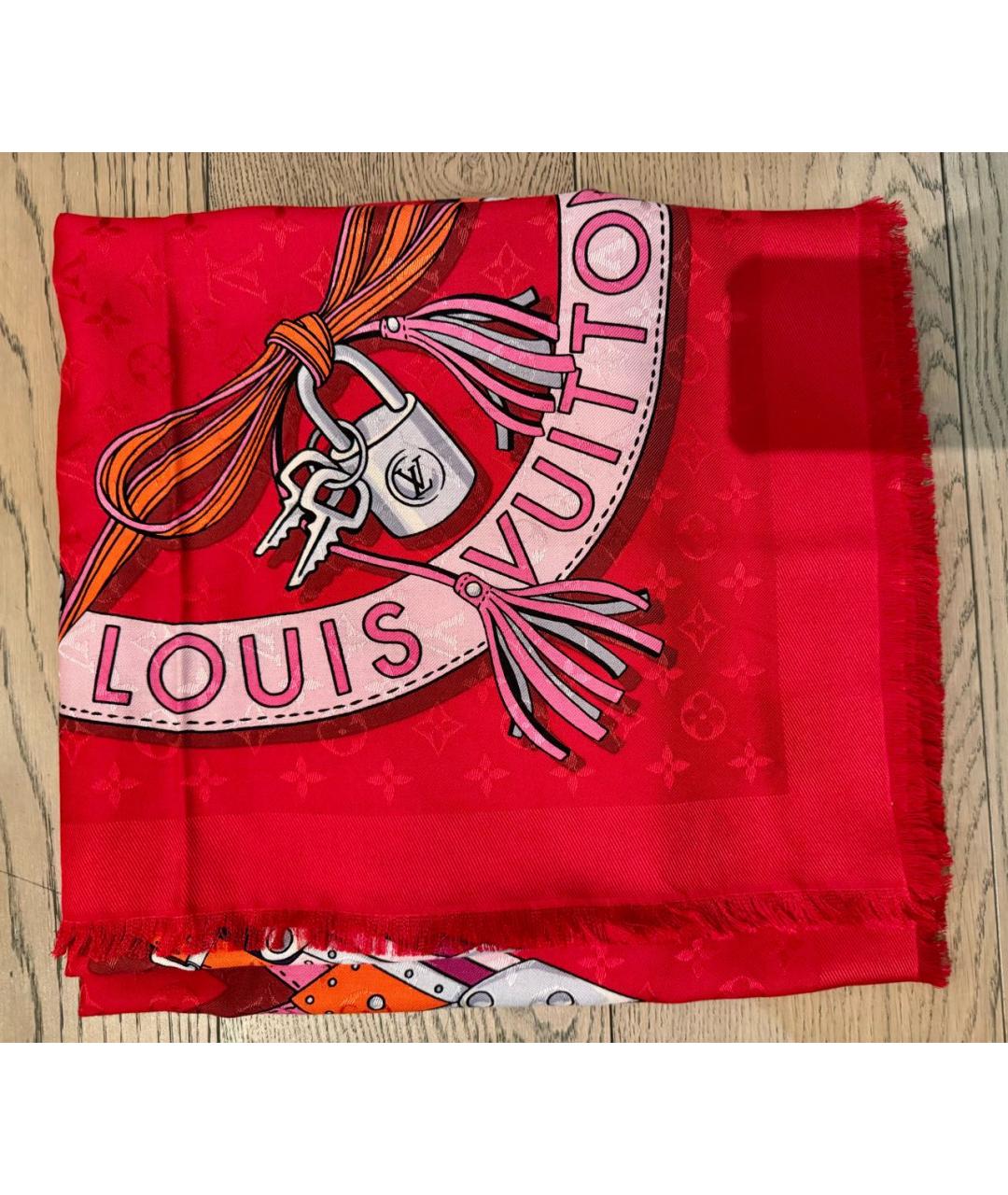 LOUIS VUITTON Красный шелковый платок, фото 2