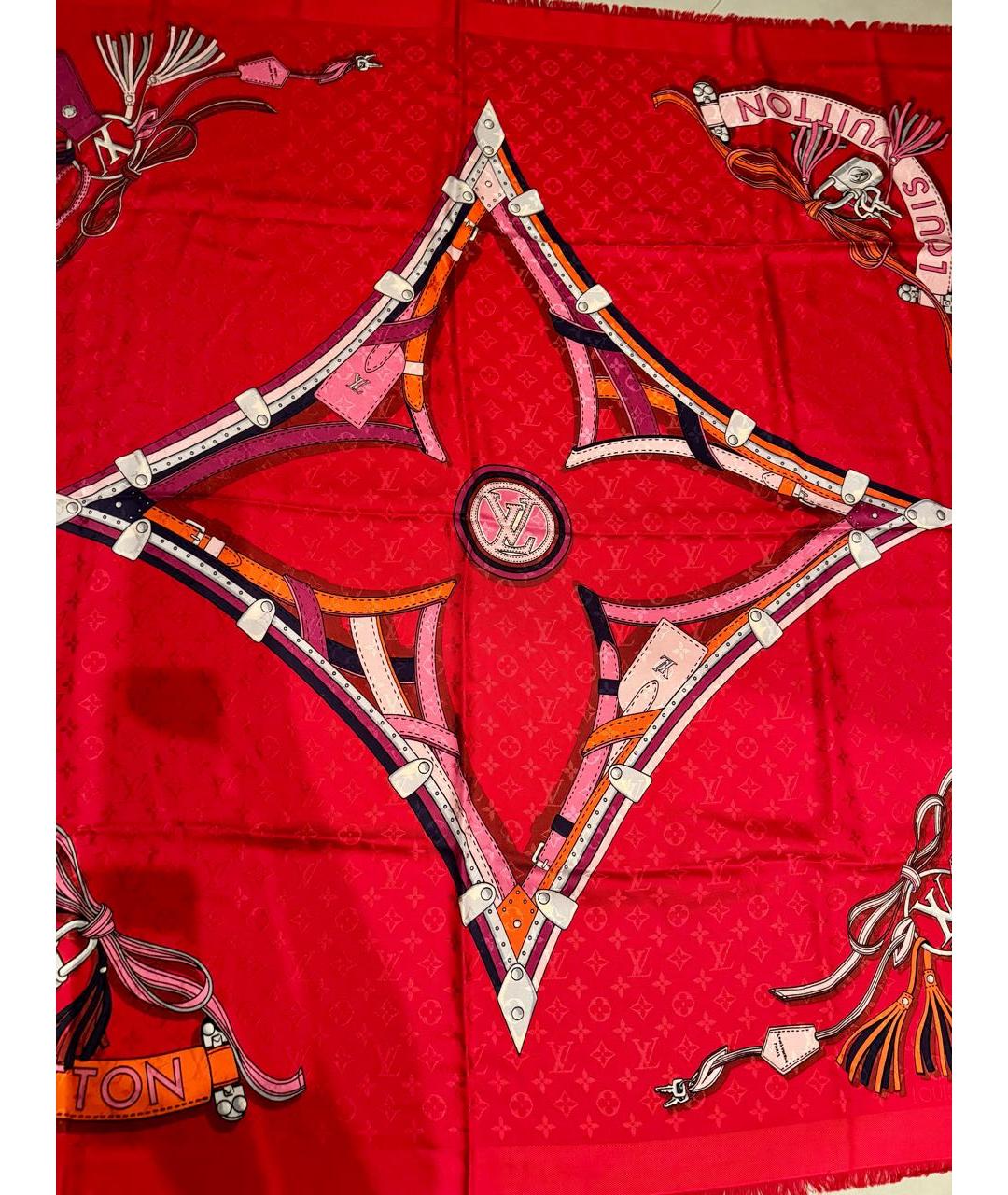 LOUIS VUITTON Красный шелковый платок, фото 4