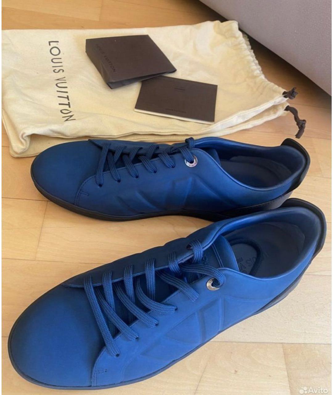 LOUIS VUITTON Синие нубуковые низкие кроссовки / кеды, фото 2