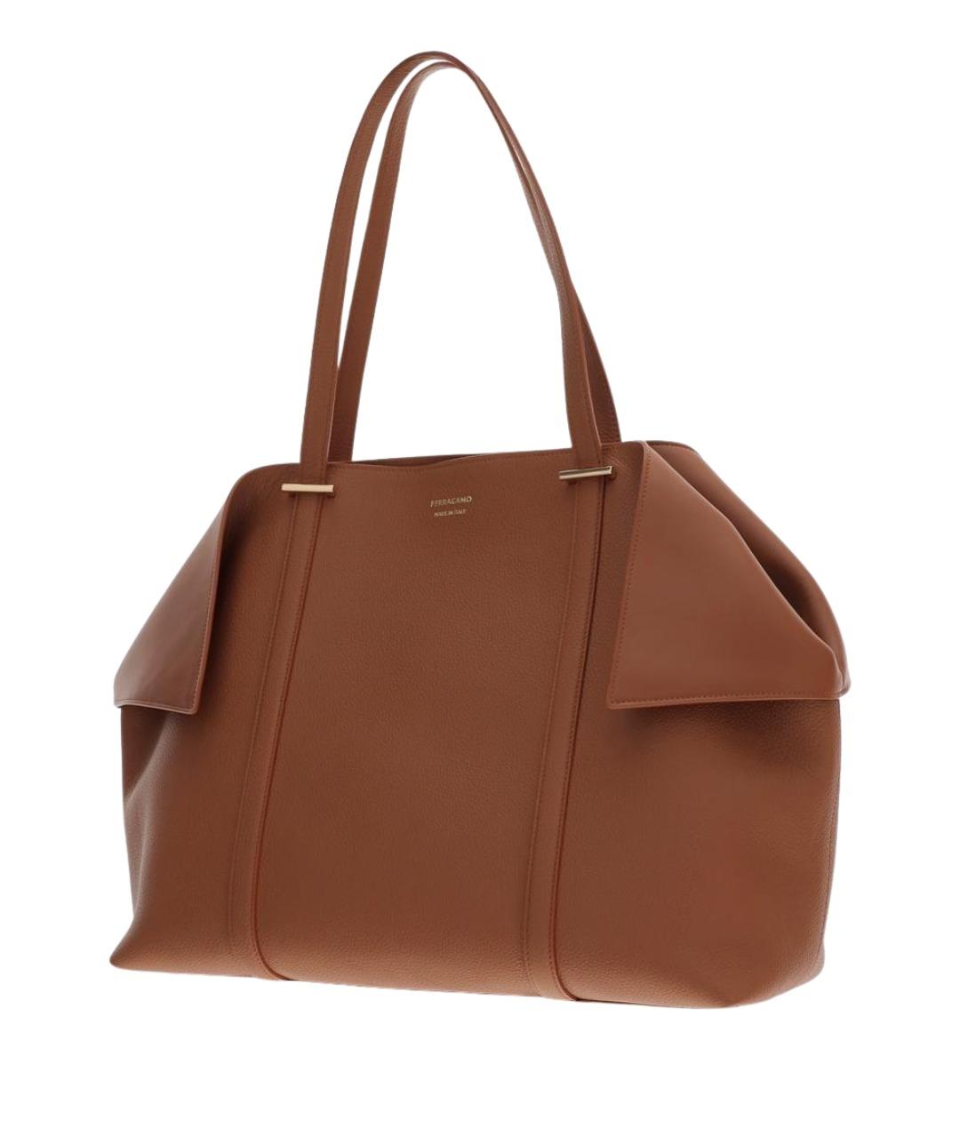 FERRAGAMO Коричневая кожаная сумка тоут, фото 1
