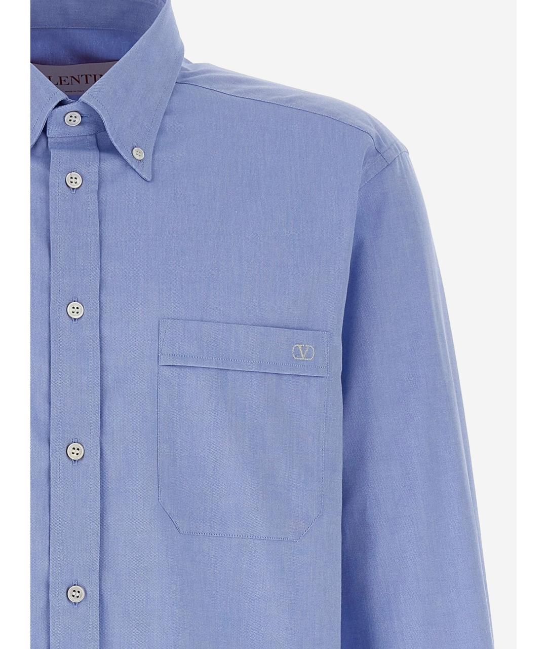 VALENTINO Голубая хлопковая кэжуал рубашка, фото 3