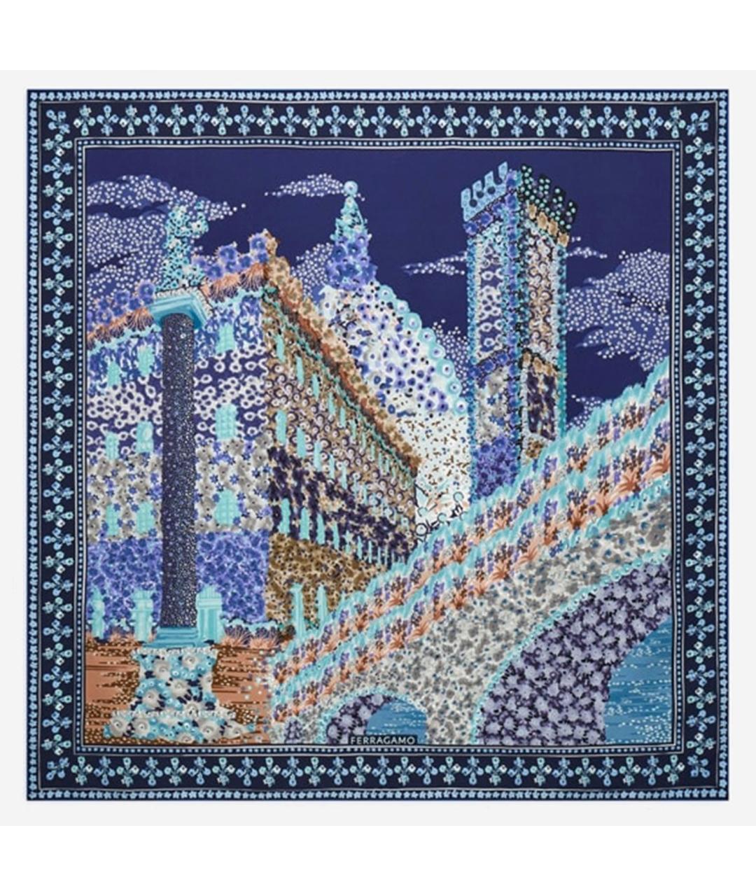 FERRAGAMO Синий шелковый платок, фото 1