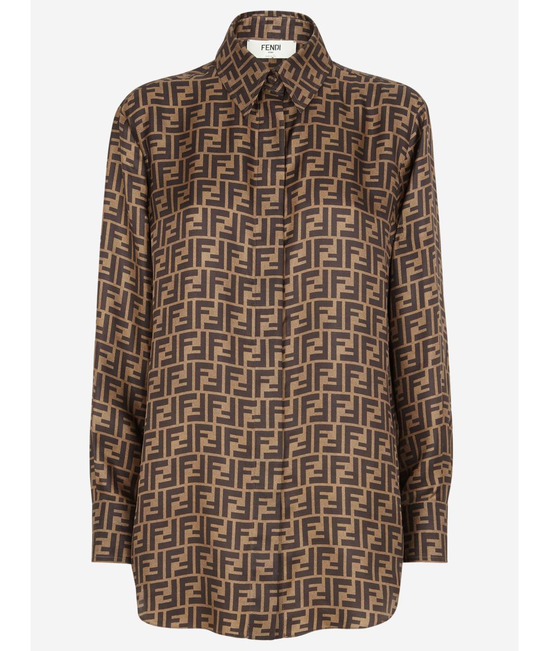 FENDI Коричневая шелковая рубашка, фото 1