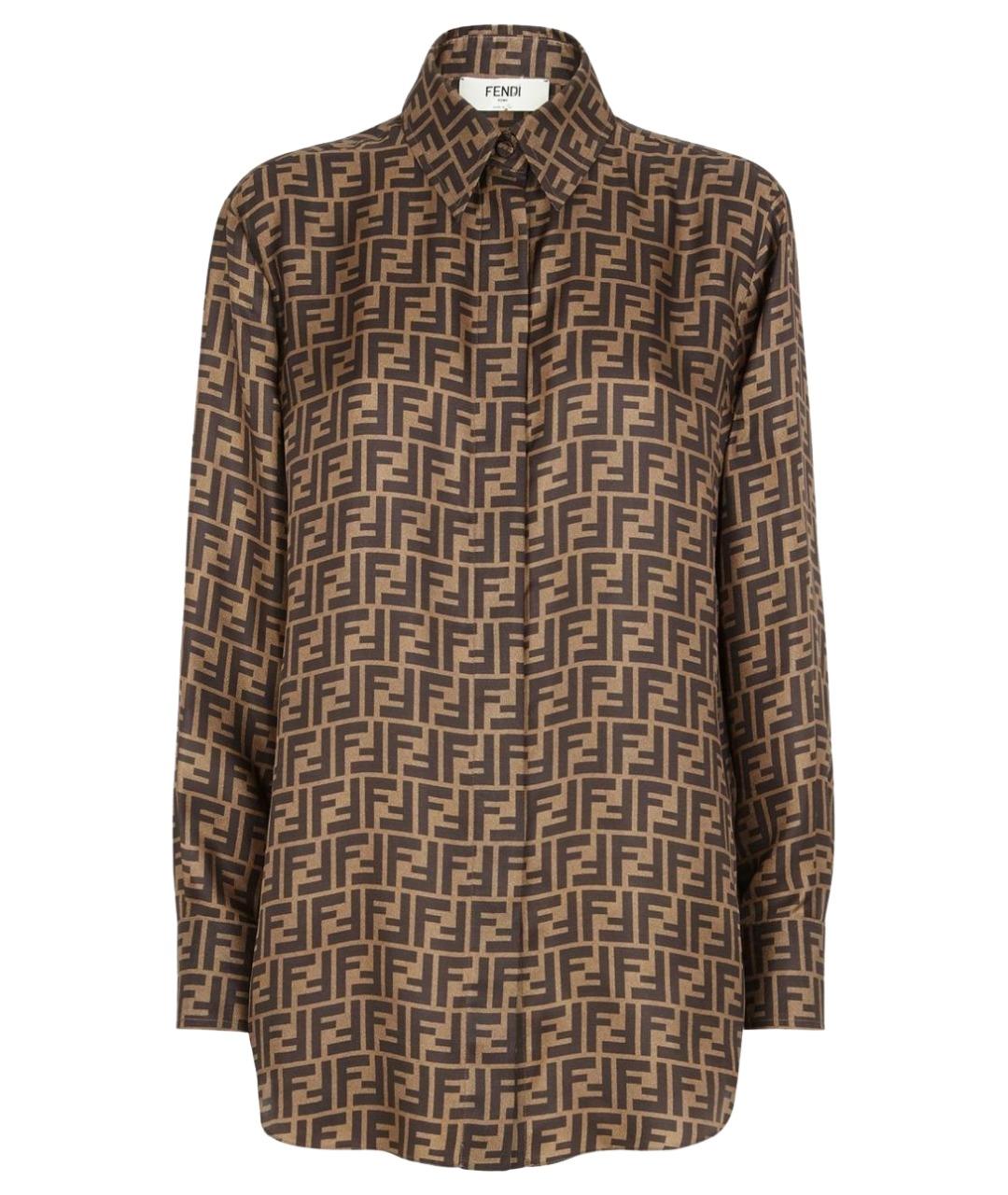 FENDI Коричневая шелковая рубашка, фото 1