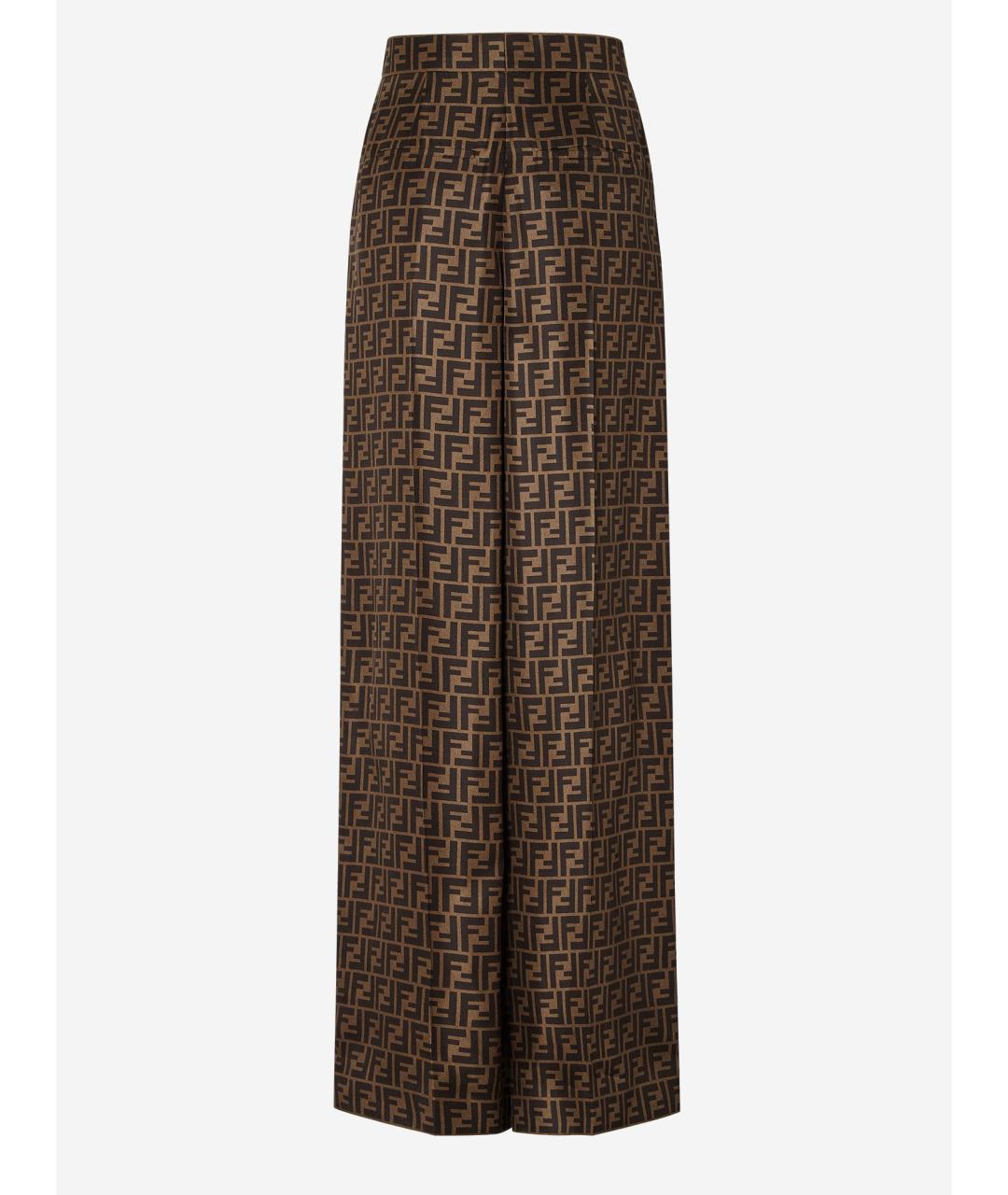 FENDI Коричневые шелковые прямые брюки, фото 2