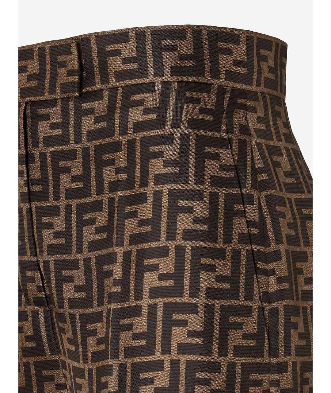 FENDI Коричневые шелковые прямые брюки, фото 3