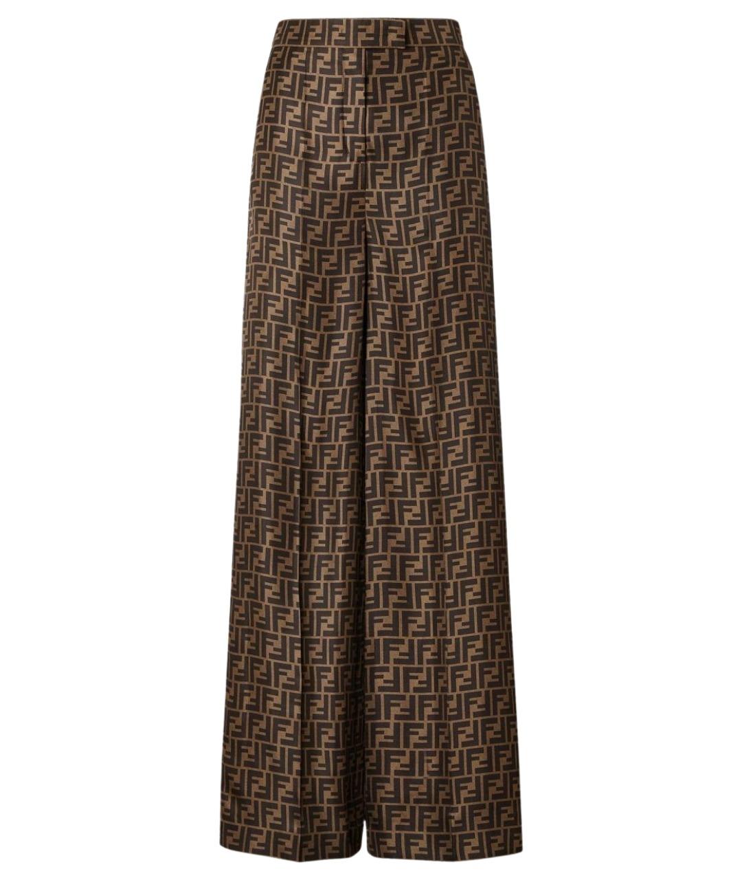 FENDI Коричневые шелковые прямые брюки, фото 1