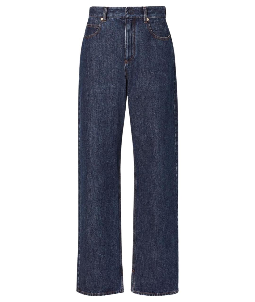 FENDI Синие хлопко-эластановые прямые джинсы, фото 1