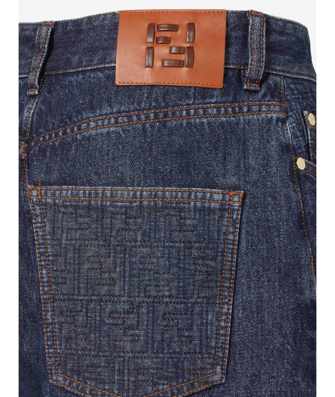 FENDI Синие хлопко-эластановые прямые джинсы, фото 3