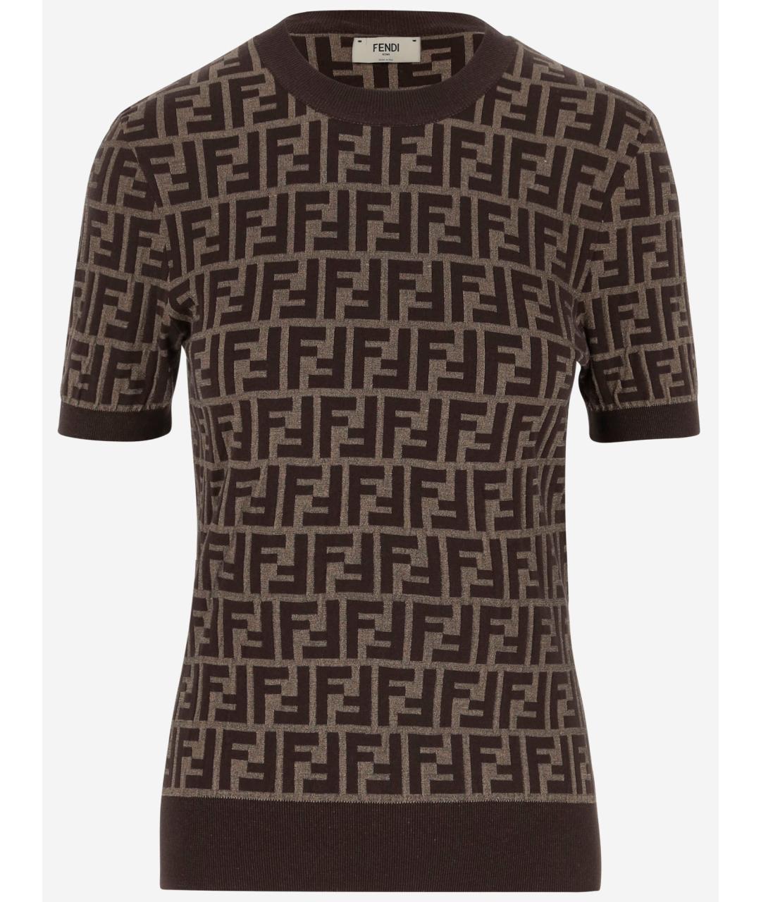FENDI Коричневая хлопковая футболка, фото 1