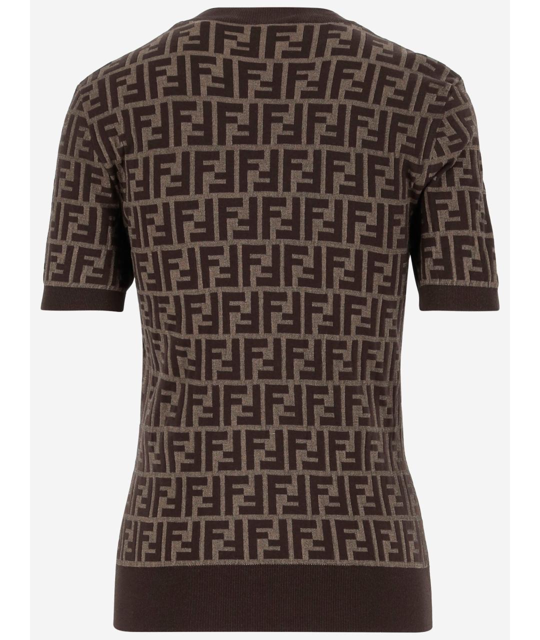FENDI Коричневая хлопковая футболка, фото 2