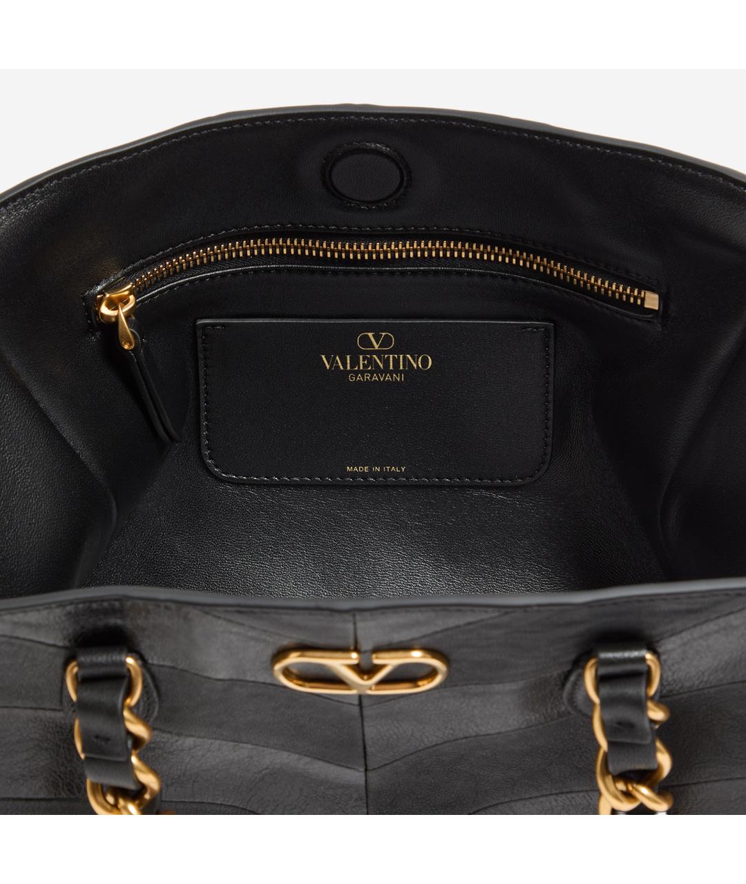 VALENTINO Черная кожаная сумка тоут, фото 4