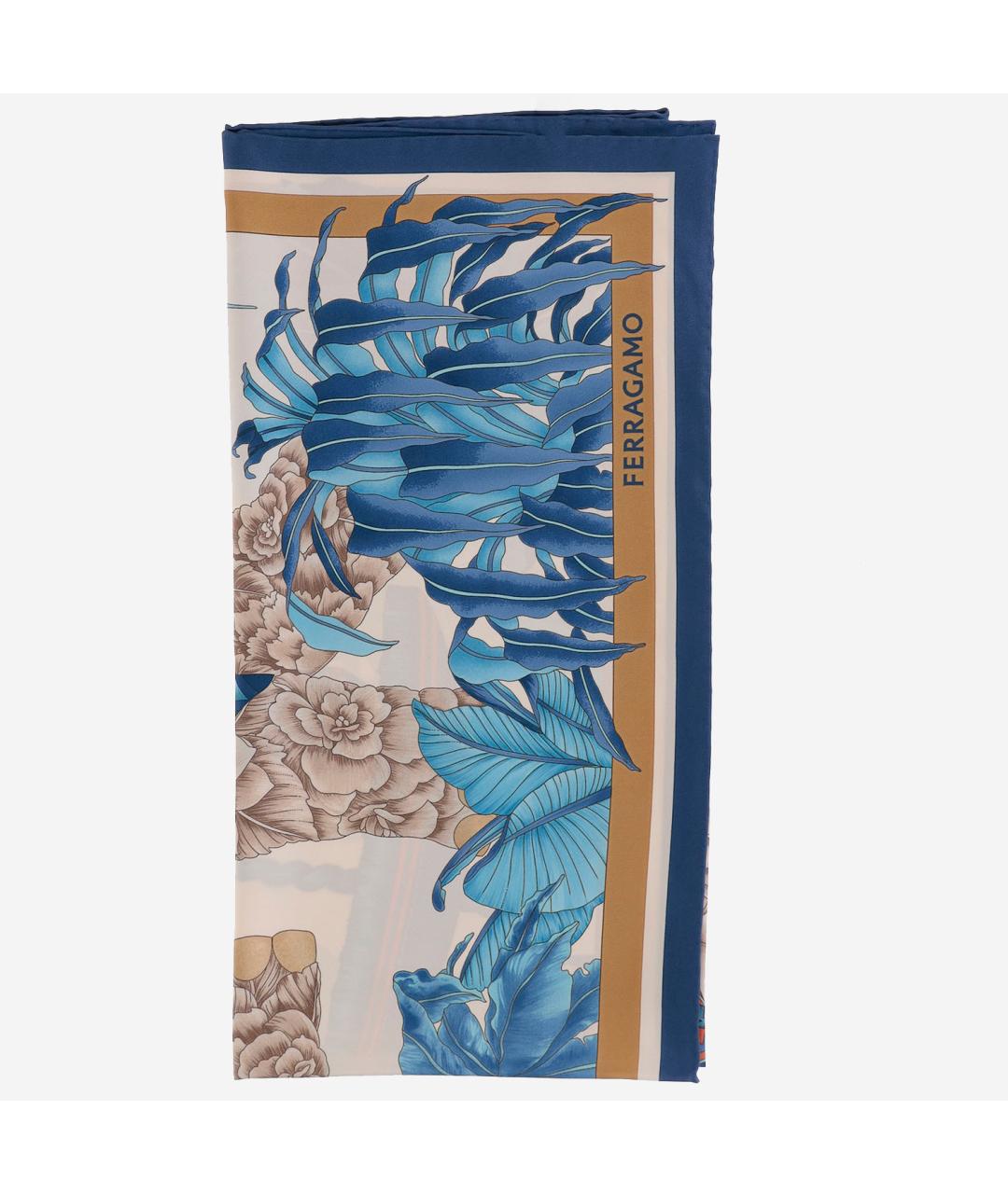 FERRAGAMO Синий шелковый платок, фото 1