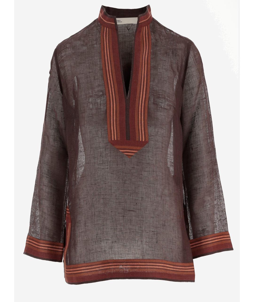 TORY BURCH Коричневая льняная блузы, фото 4