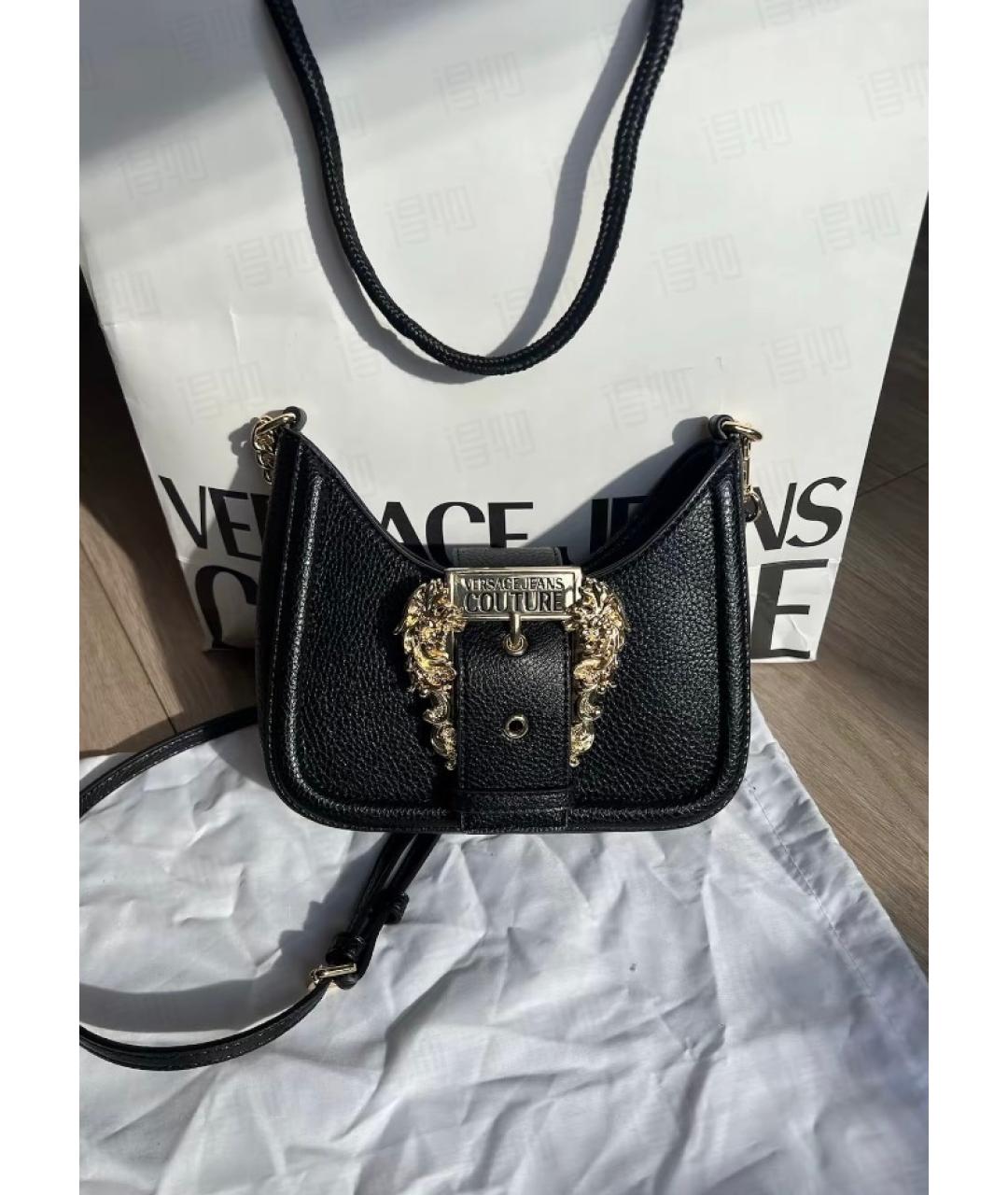 VERSACE JEANS COUTURE Черная кожаная сумка с короткими ручками, фото 2