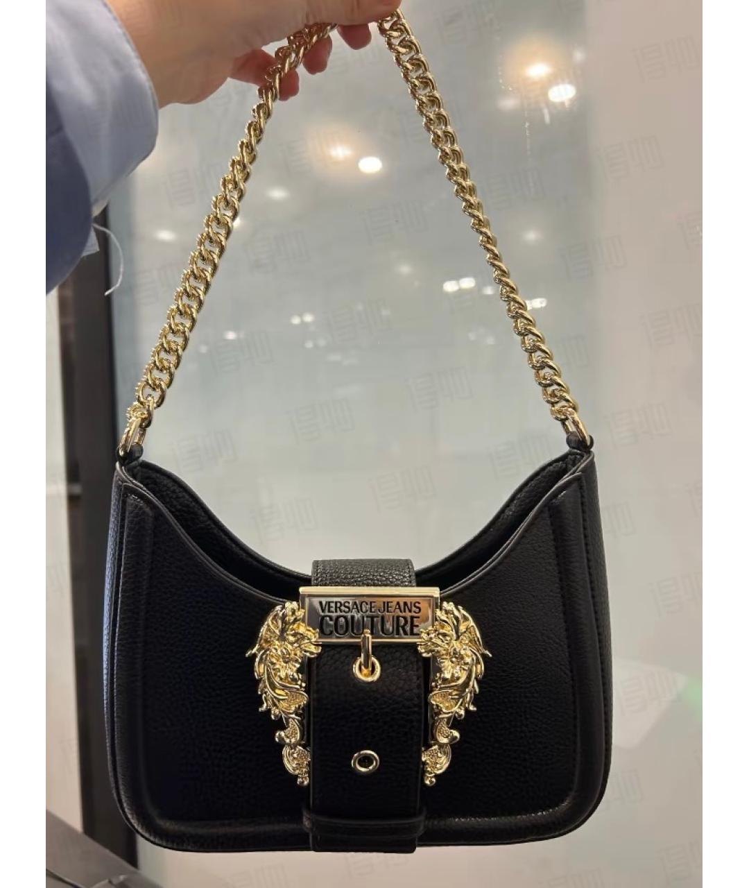 VERSACE JEANS COUTURE Черная кожаная сумка с короткими ручками, фото 10