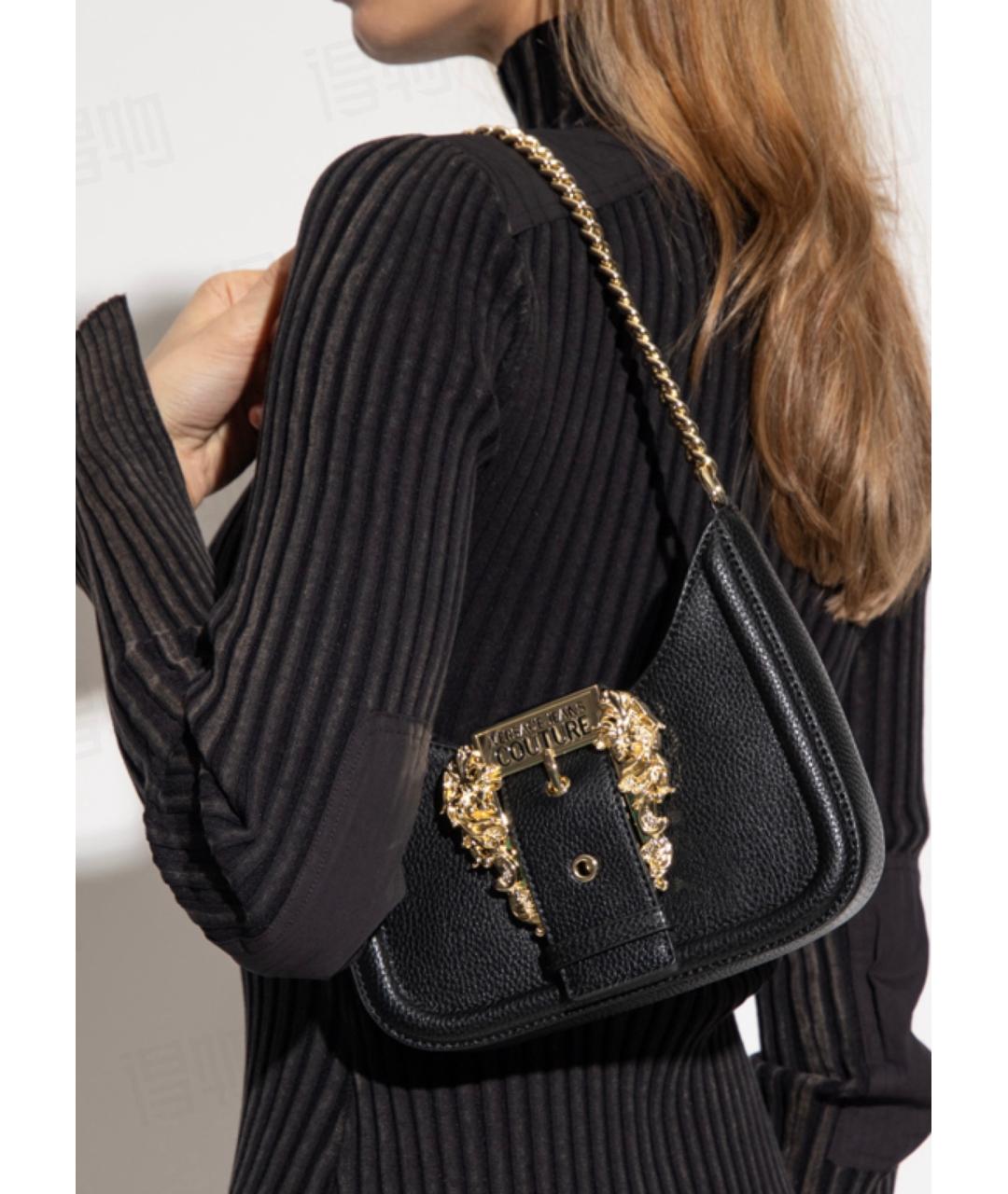 VERSACE JEANS COUTURE Черная кожаная сумка с короткими ручками, фото 7