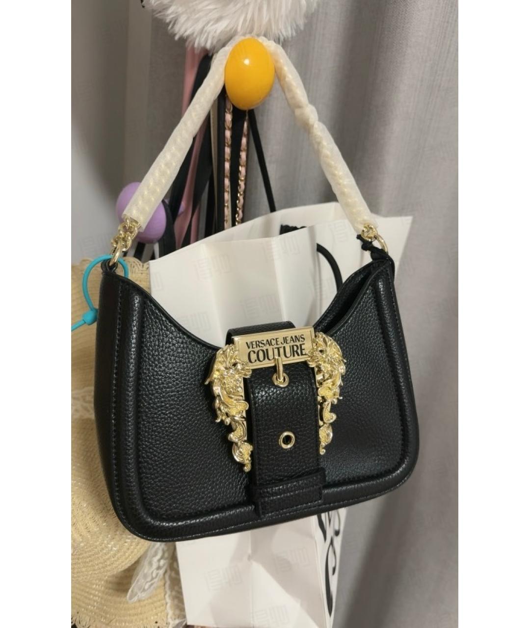 VERSACE JEANS COUTURE Черная кожаная сумка с короткими ручками, фото 6