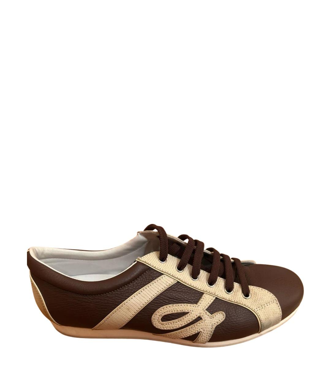 BRIONI Коричневые кожаные низкие кроссовки / кеды, фото 1