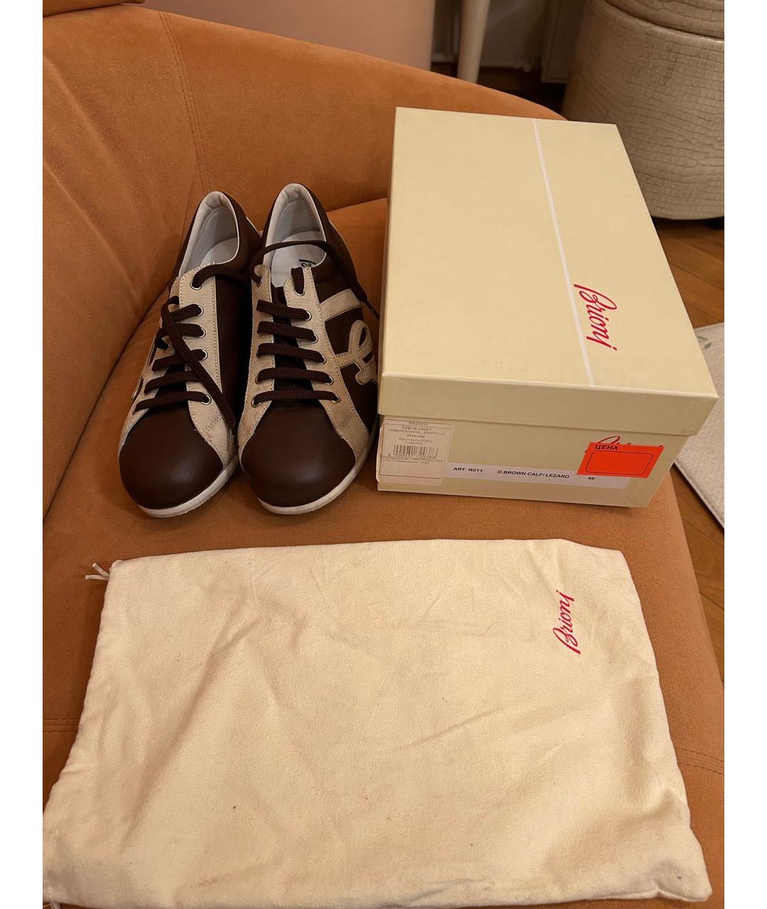 BRIONI Коричневые кожаные низкие кроссовки / кеды, фото 5