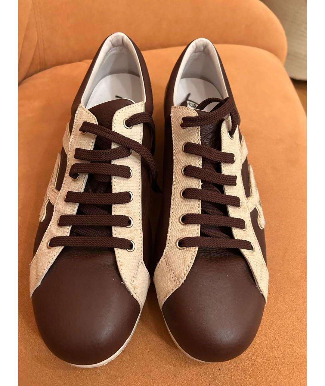 BRIONI Коричневые кожаные низкие кроссовки / кеды, фото 2