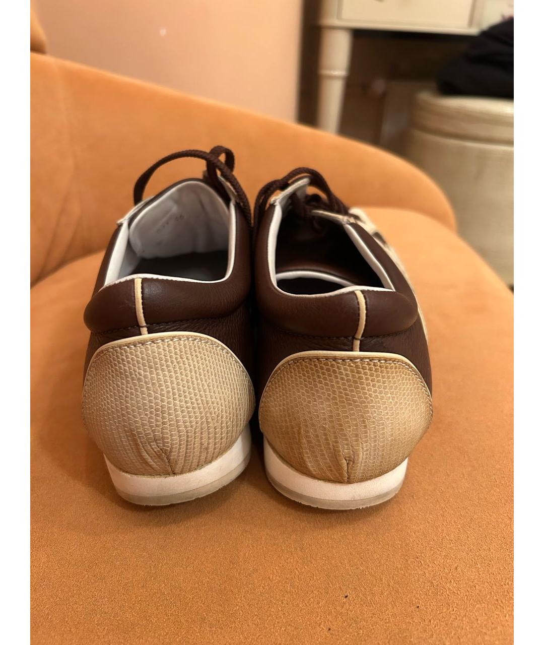 BRIONI Коричневые кожаные низкие кроссовки / кеды, фото 4